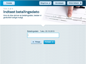 Screenshot af Letbank betalingsdatoindtastning